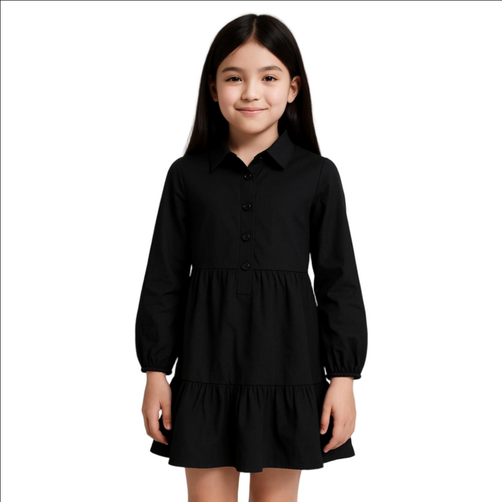 Gap Kids Black Satin Tiered Dress Medium